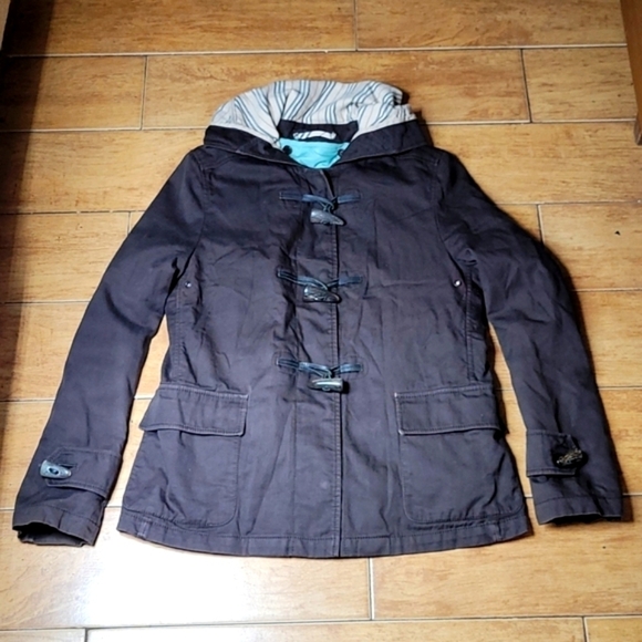 BURBERRY Brown Hoodie Nova Check Duffle Jacket Buffalo Horn Buttons Size XS/S - Picture 1 of 14